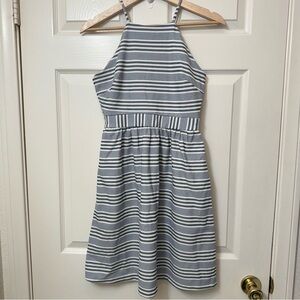 Banana Republic Petite 0 Blue White Cream Striped Dress Pockets Sleeveless NWT